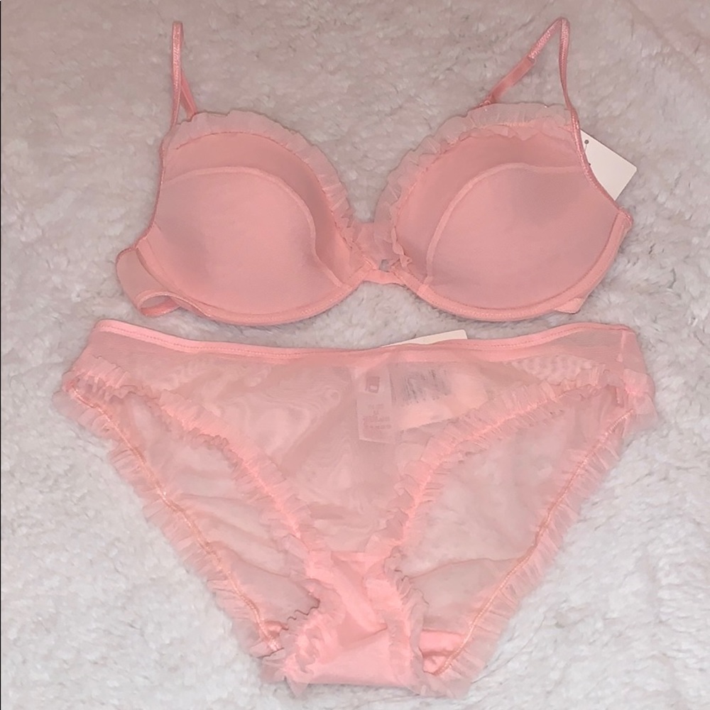 Pink ruffle JLo bra and panty